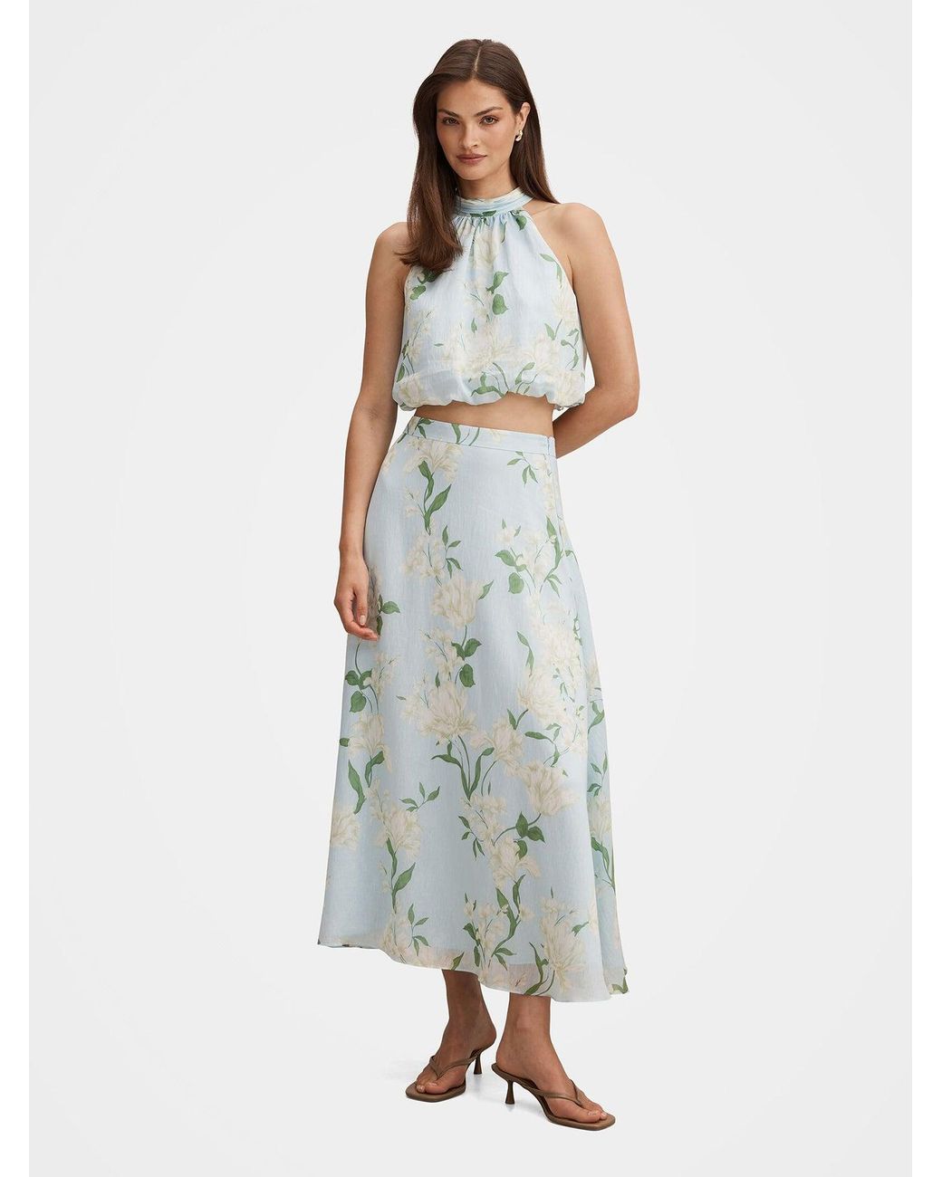 Forever New Blue Maisie Halter Neck Tie Top