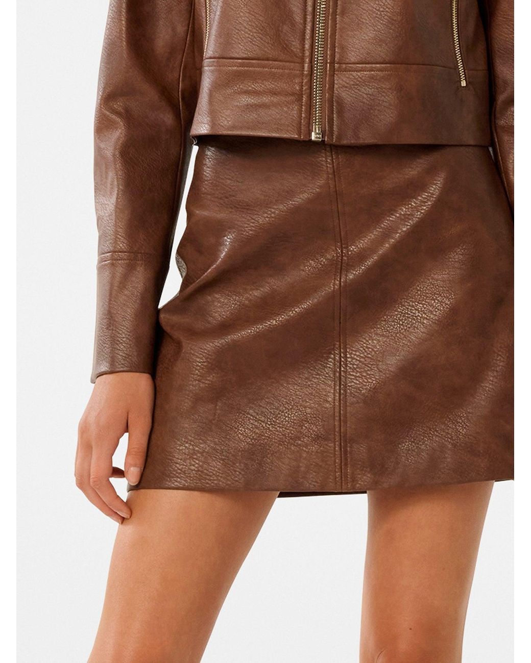 Forever New Brown Wren Vegan Leather Mini Skirt