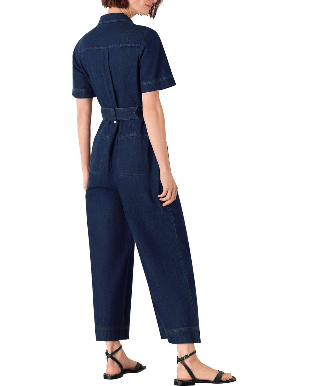 Whistles Blue Pintuck Belted Jumpsuit
