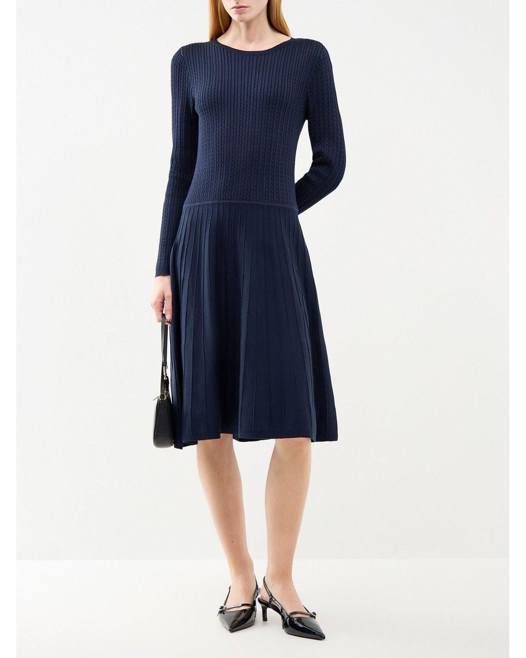 Ralph Lauren Blue Viscose & Cotton Blend Midi Jumper Dress