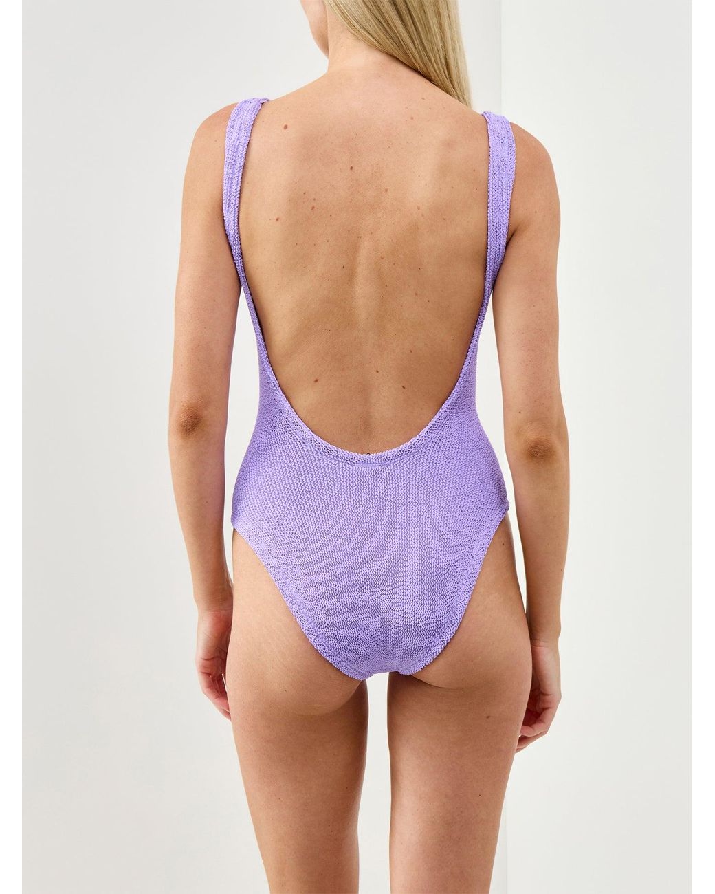 Hunza G Purple Square Neck Crinkle Swimsuit