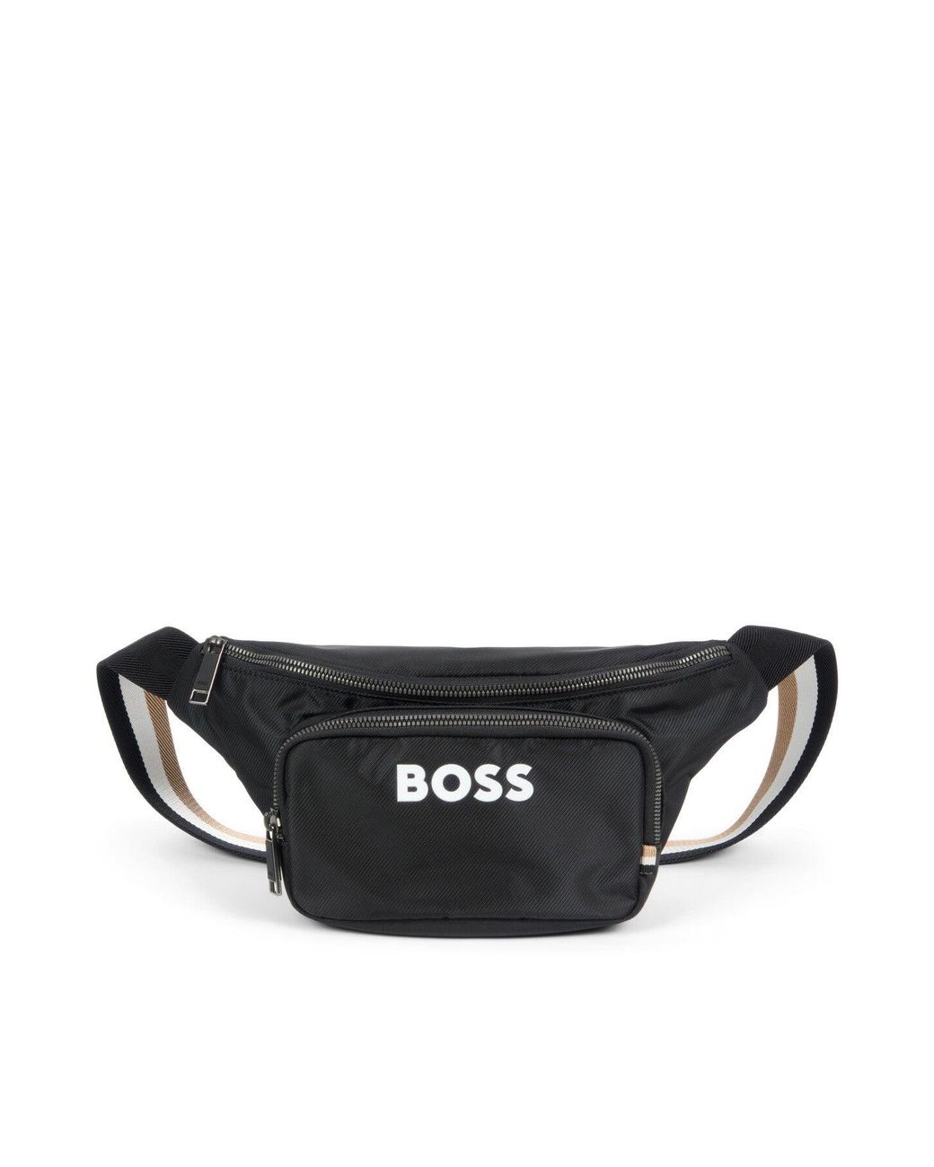 Boss Black Structured Belt Bag With Contrast Logo for men