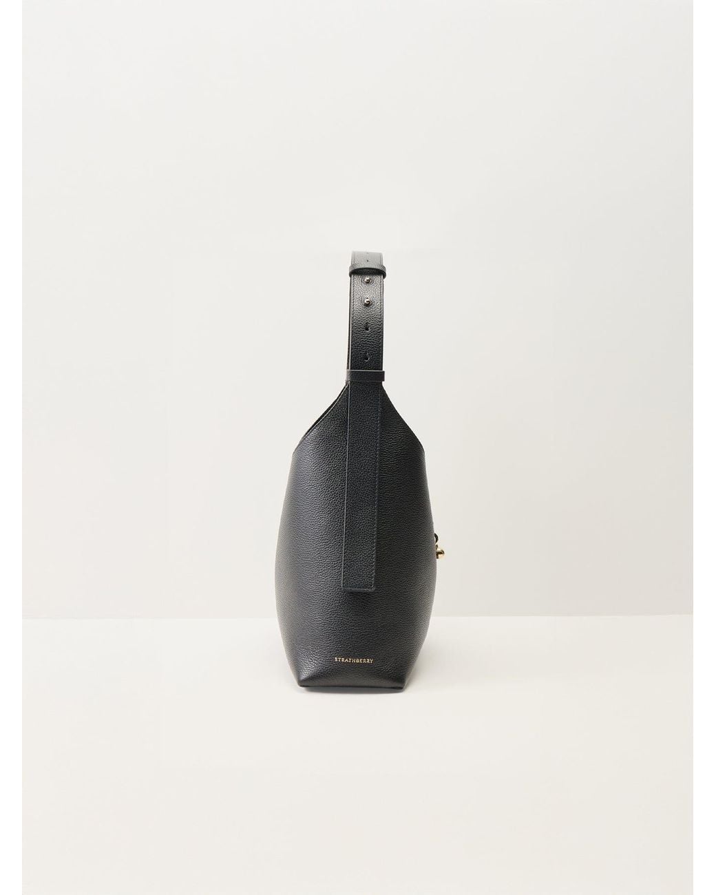 Strathberry Black Kite Mini Hobo Fine Grain Bag