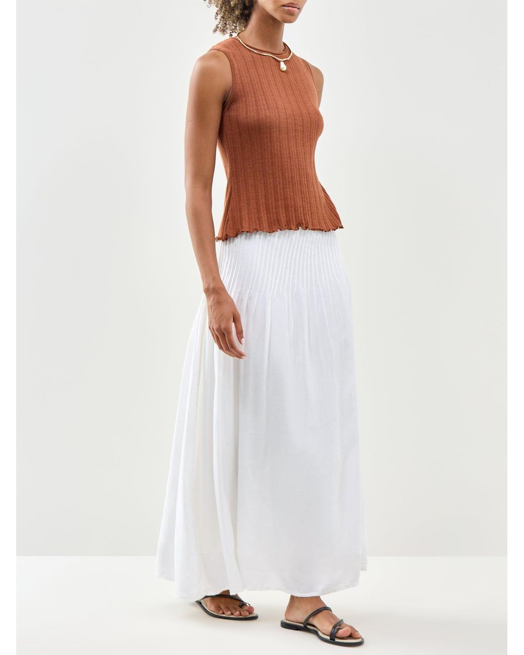Nobody's Child Brown Rib & Ruffle Sheer Knit Vest