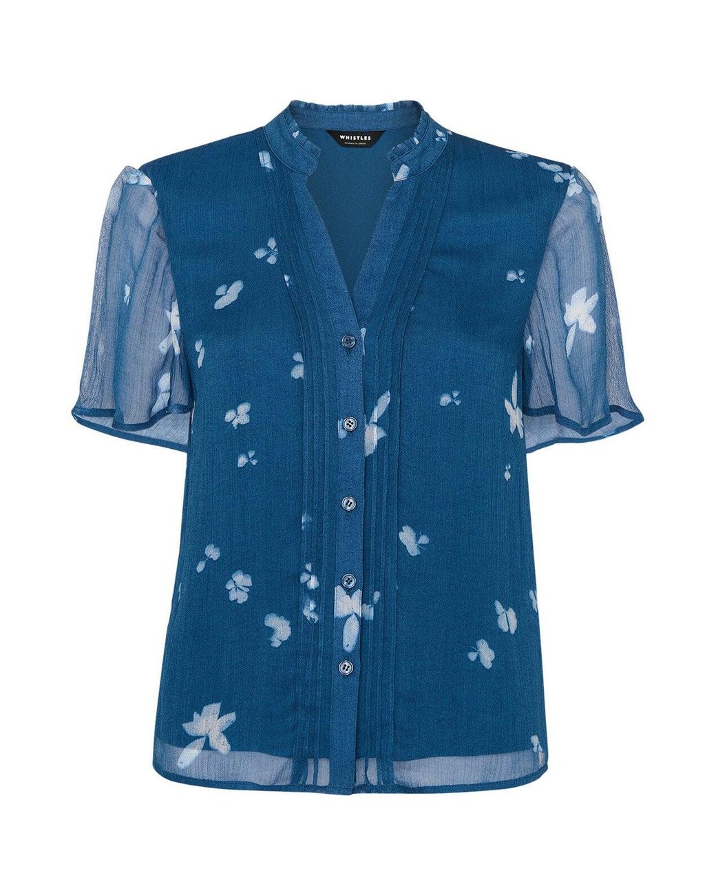 Whistles Blue Sun Bleached Floral Blouse, Viscose