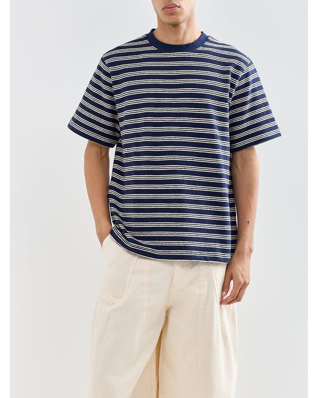 SELECTED Blue Heli Seersucker Stripe T-Shirt for men