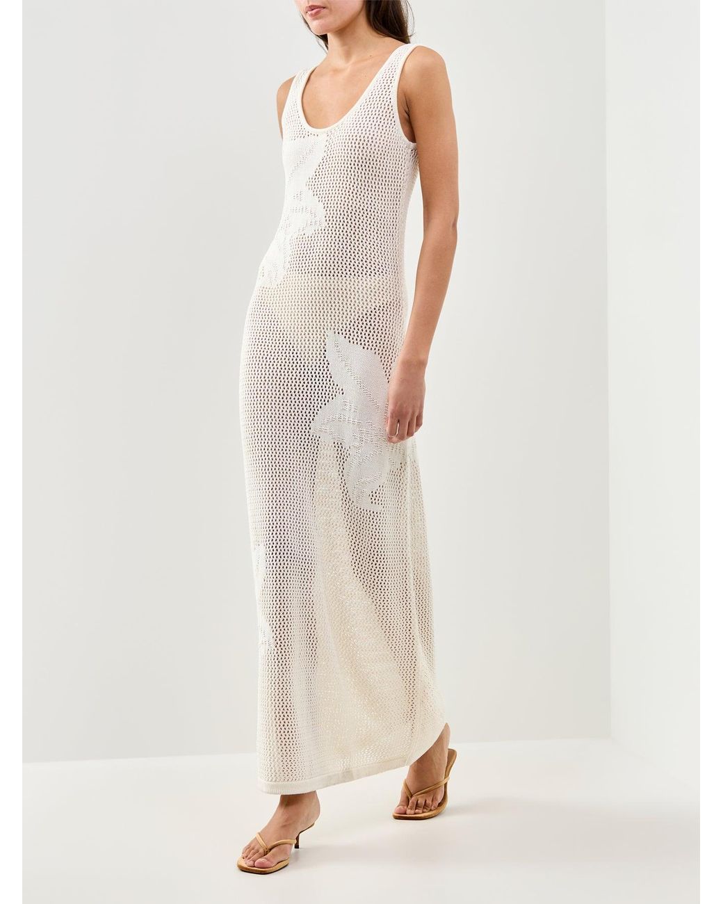Pretty Lavish White Kailani Floral Openwork Knit Dress Cream