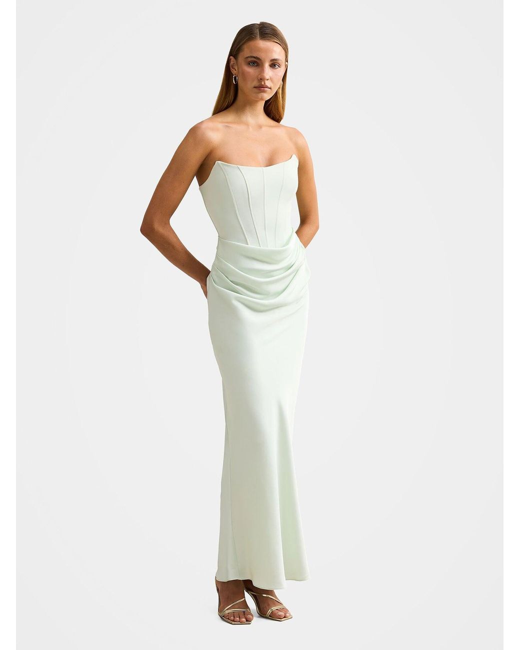 Forever New Green Isra Drape Strapless Maxi Dress