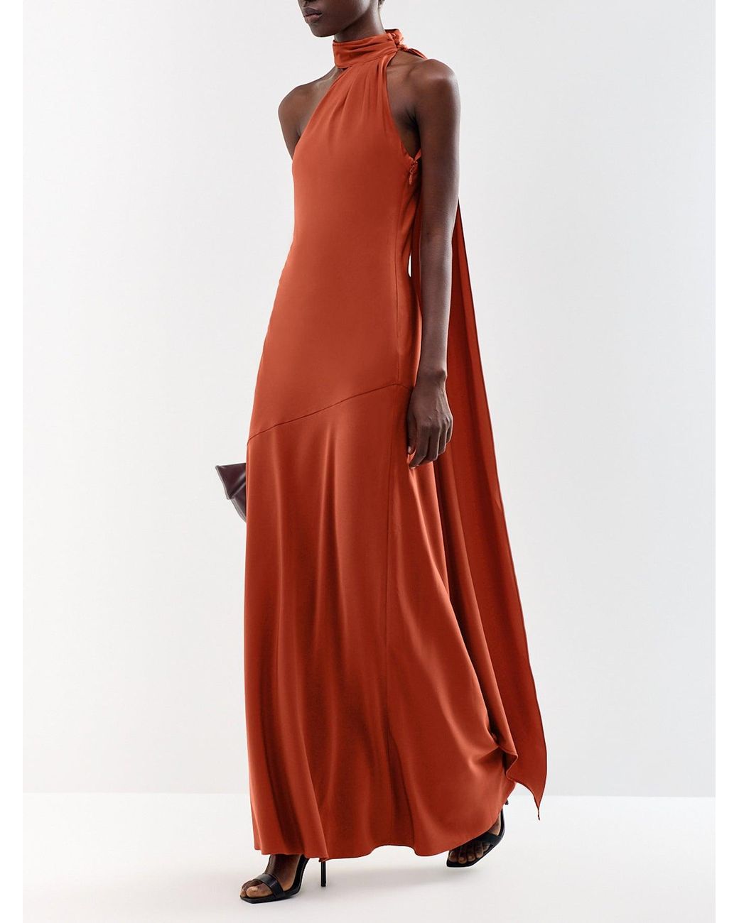 Club L London Red Cara Satin High-Neck Maxi Dress