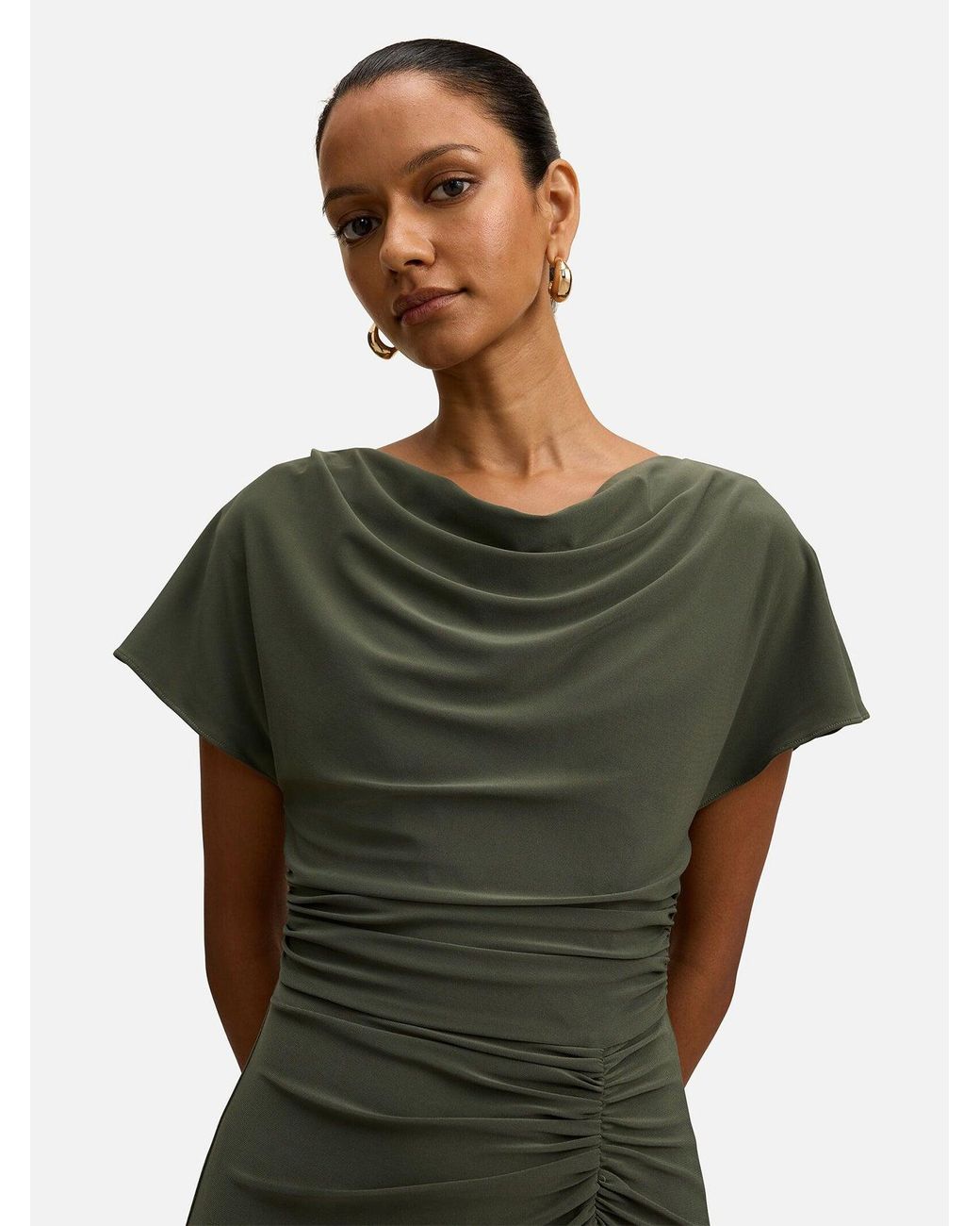 Forever New Green Tahnee Petite Ruched Waist Midi Dress