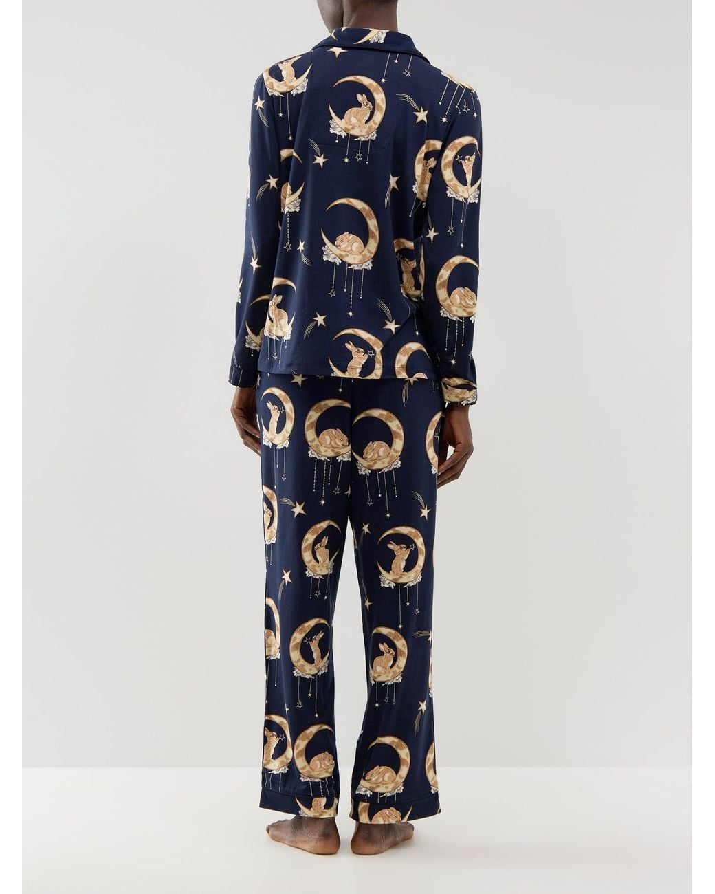 Chelsea Peers Blue Bunny On Moon Long Button-Up Pyjama Set