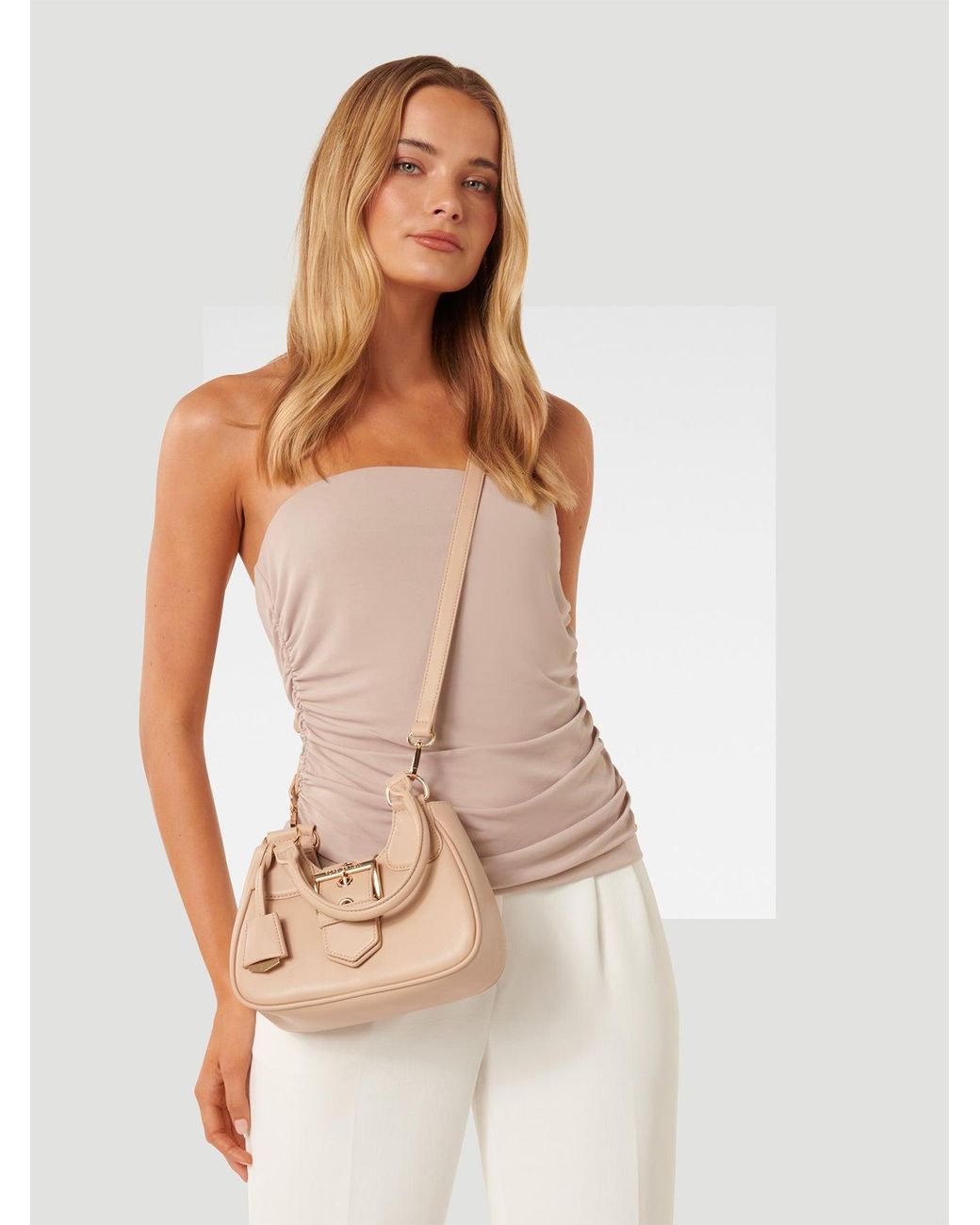 Forever New Pink Signature Madison Buckle Moon Crossbody Bag