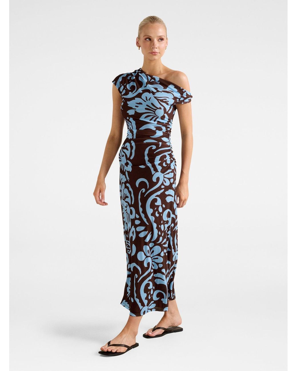 Forever New Blue Paris Draped Mesh Midi Dress Multi