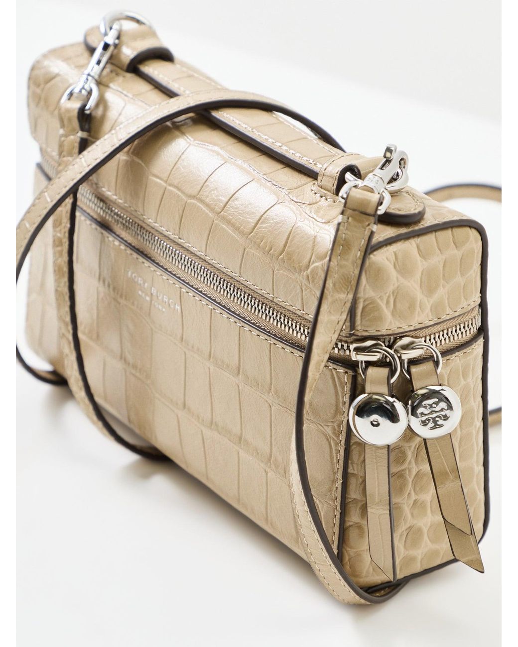 Tory Burch Natural Romy Embossed Slim Top Handle Crossbody Bag Tan