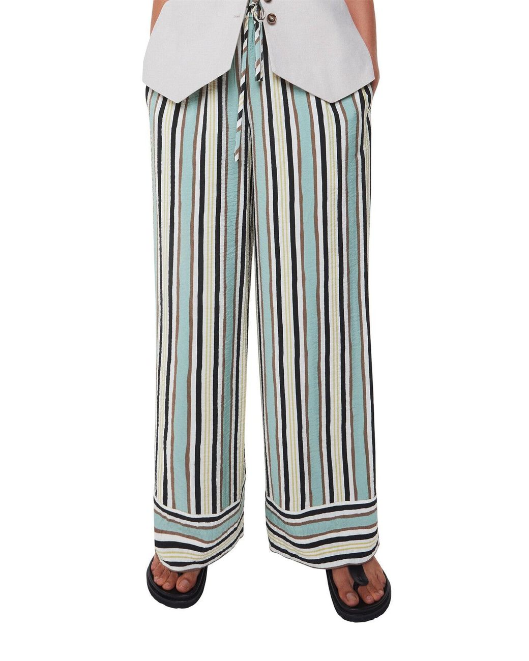 Whistles White Nicola Stripe-Print High-Rise Woven Trousers