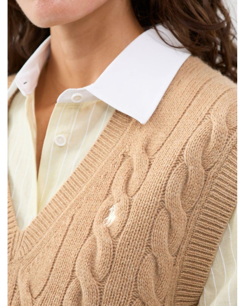Polo Ralph Lauren Natural Cable Knit V-Neck Vest Camel