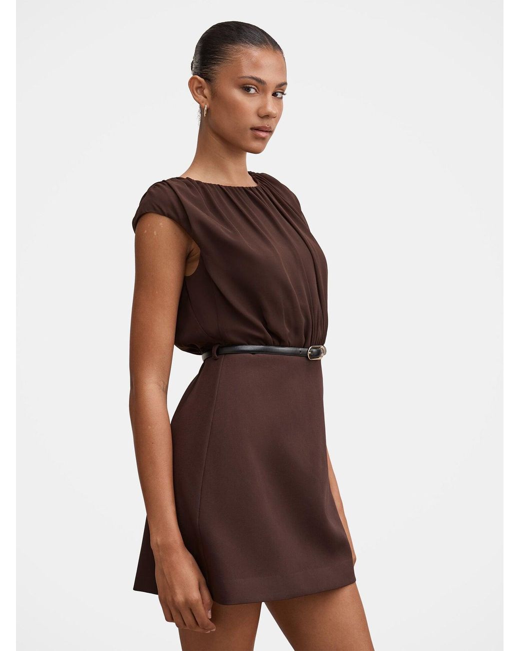 Forever New Brown Quinn Gathered Bodice Mini Dress