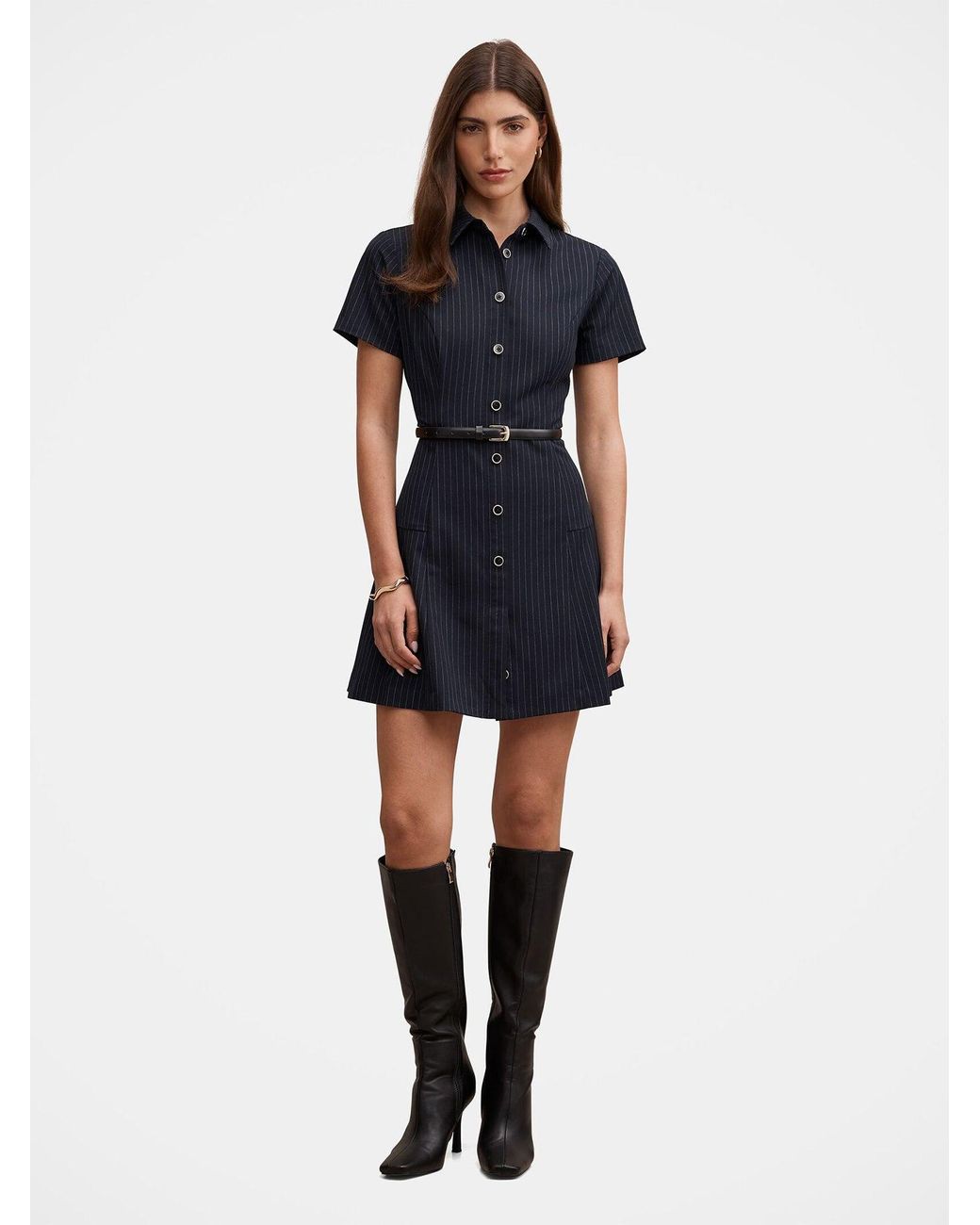 Forever New Blue Gigi Pleated Button-Down Mini Dress