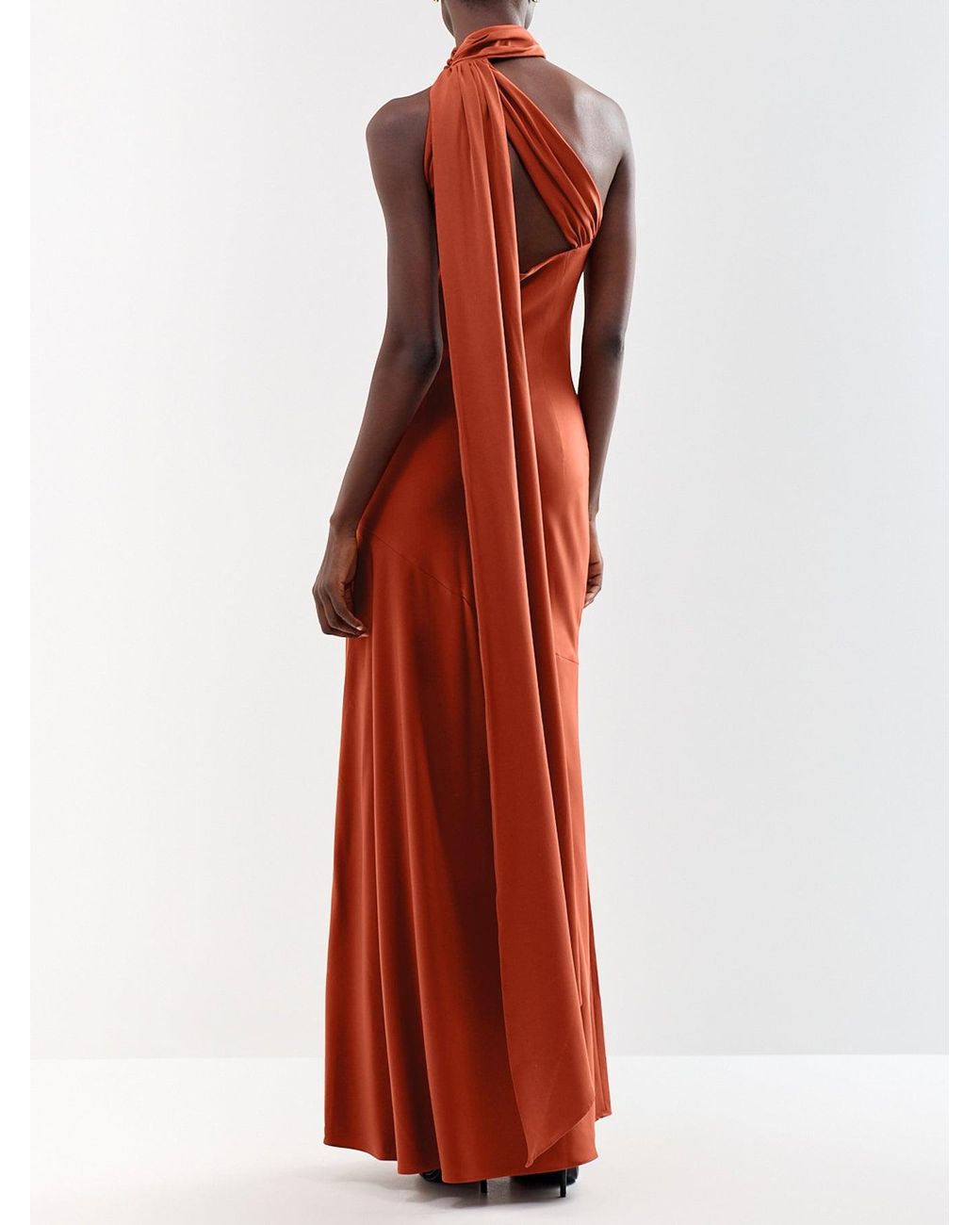 Club L London Red Cara Satin High-Neck Maxi Dress