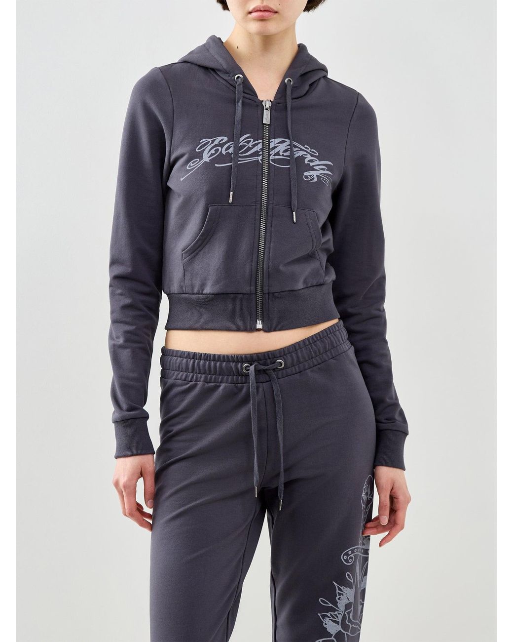 Ed Hardy Blue Love Is Mystery Cropped Hoodie