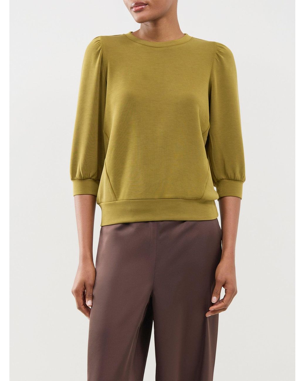SELECTED Green Tencel Modal Tenny Three-Quarter Sleeve Sweatshirt