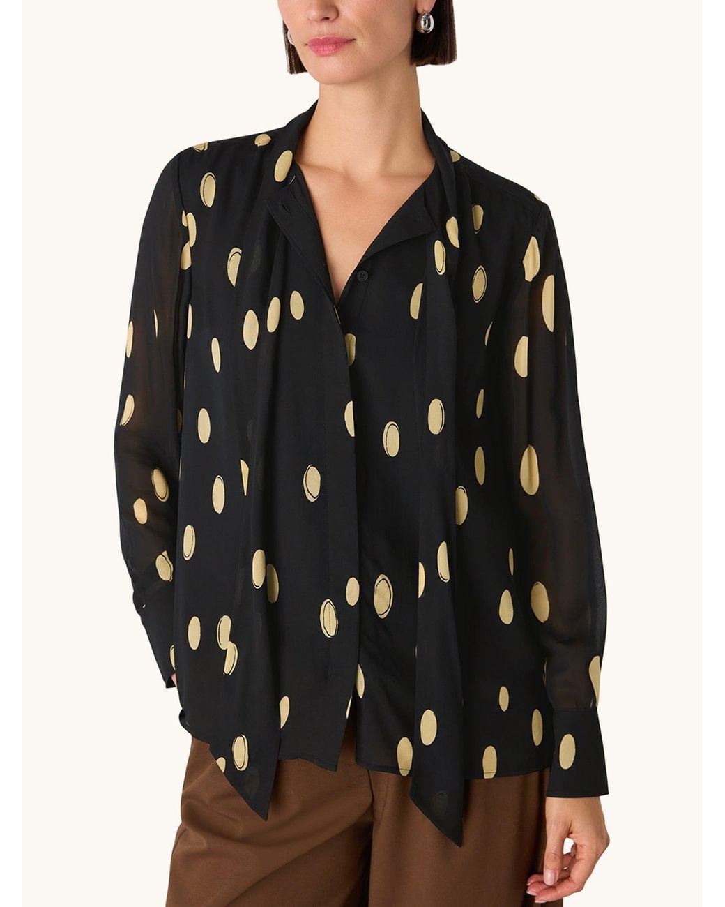 Whistles Black Abstract Spot Tie Neck Blouse