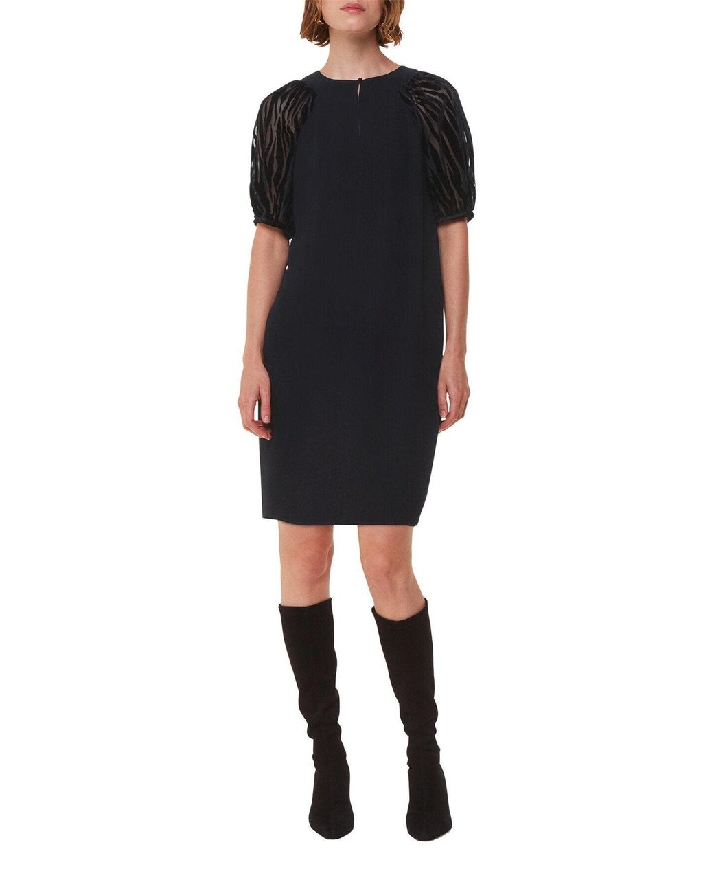 Whistles Black Lucy Zebra Velvet Sleeve Dress