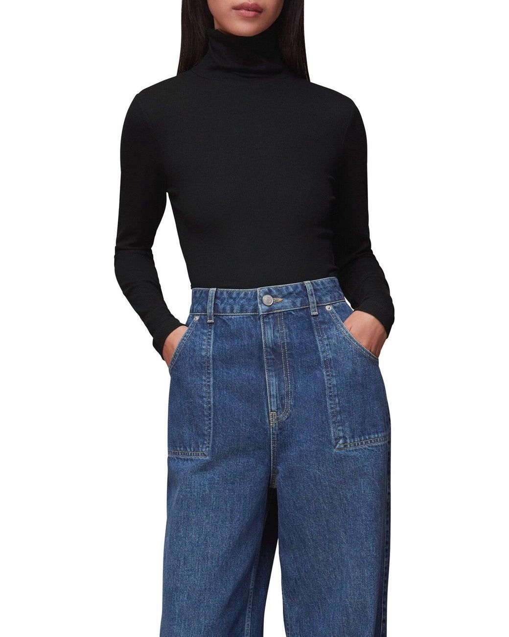 Whistles Black Women's Essential Ribbed Polo
