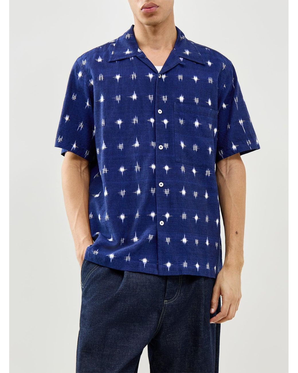 Universal Works Blue Camp Short Sleeve Shirt for men