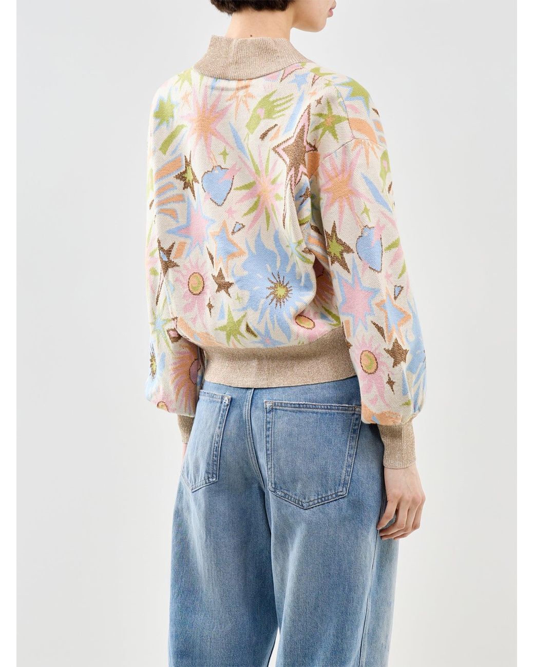 Never Fully Dressed Natural Star Jacquard Knit Bomber