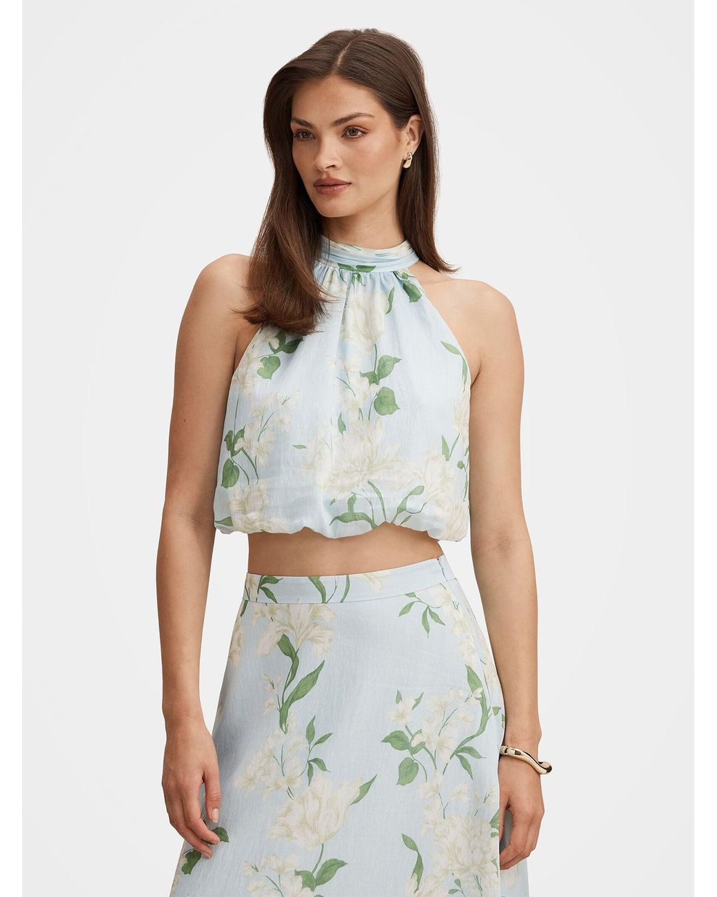 Forever New Blue Maisie Halter Neck Tie Top