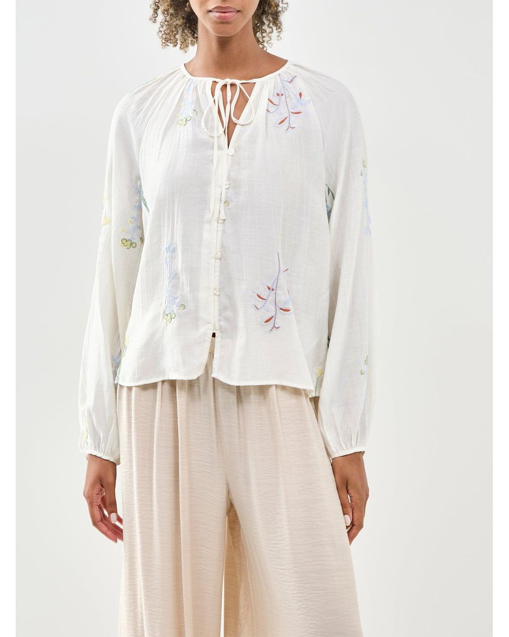 Vero Moda White Lina Embroidered Long Sleeve Blouse