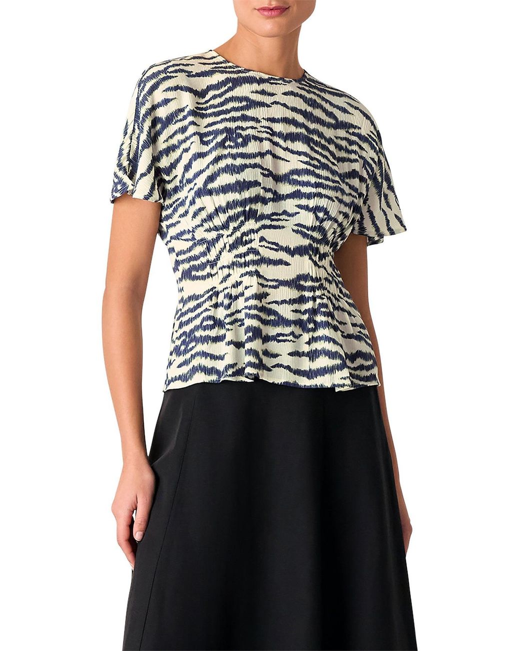 Whistles White Feathered Tiger Shirred Blouse, Wood/Metal