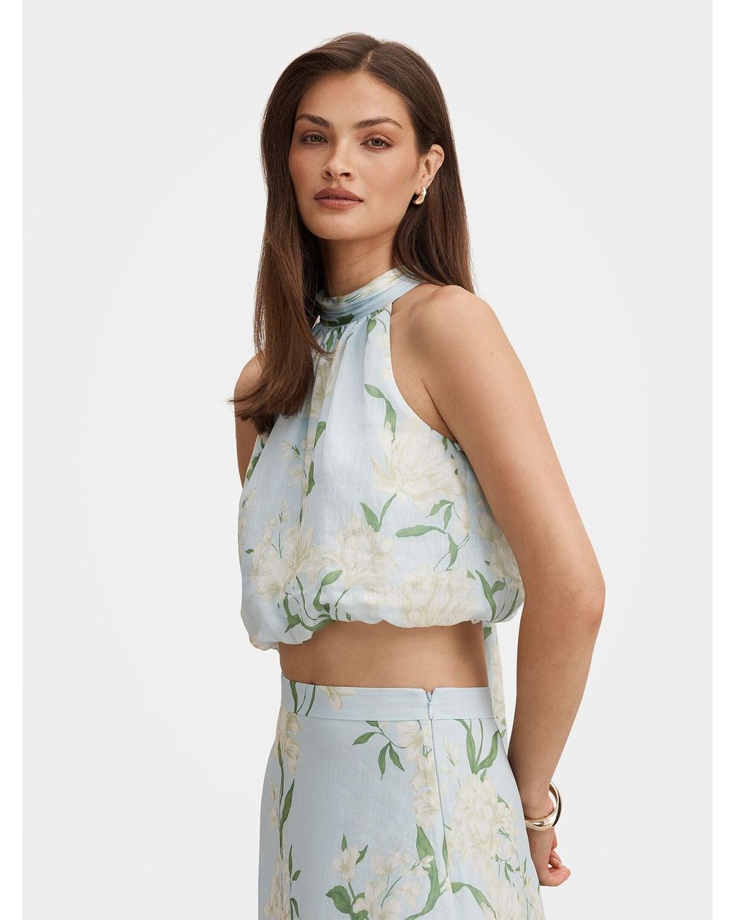 Forever New Blue Maisie Halter Neck Tie Top