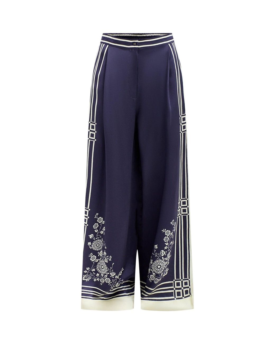 ALÉMAIS Blue Banderra Silk Satin Wide Leg Trousers