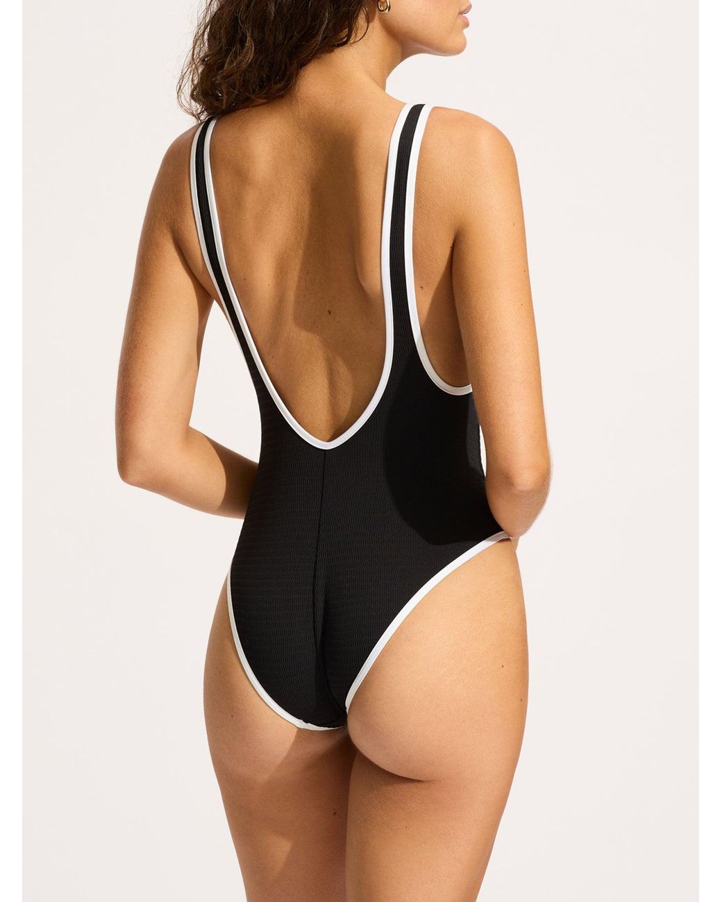 Seafolly Blue Beach Bound Zip Front Retro One Piece