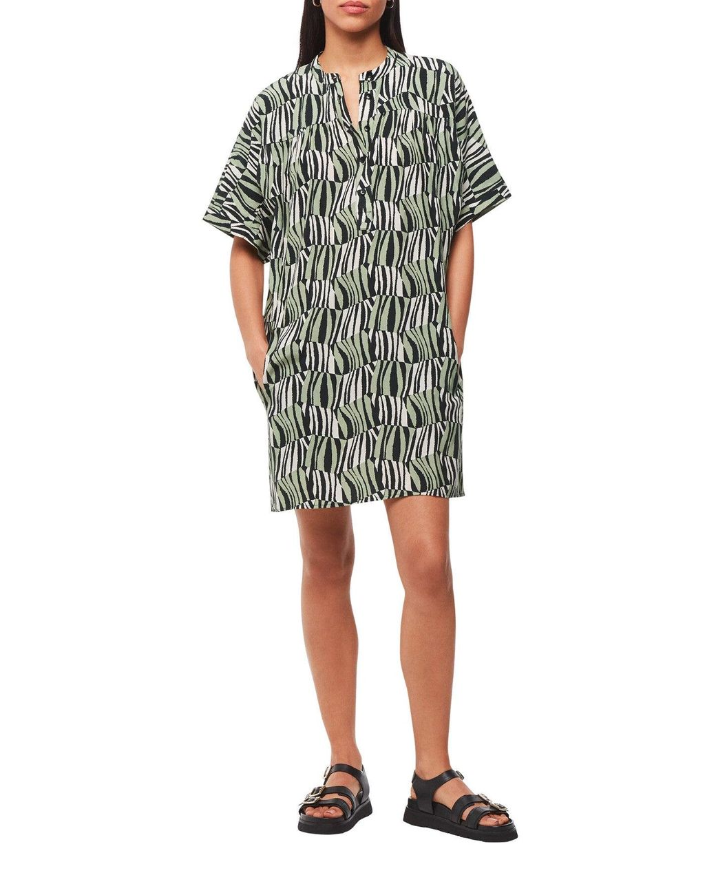 Whistles White Women's Checkerboard Tiger Print Dress