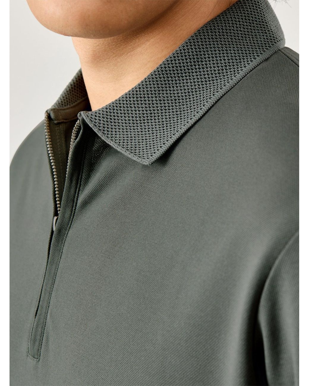SELECTED Gray Fave Zip Short Sleeves Polo for men