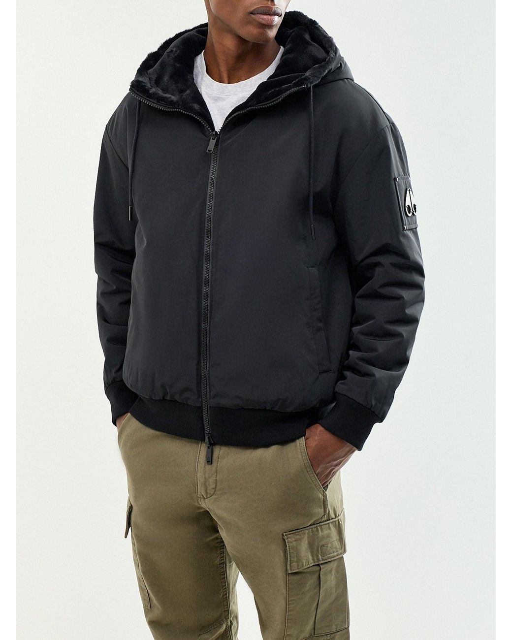 Moose Knuckles Black Roland Reversible Bunny Faux-Fur Jacket for men