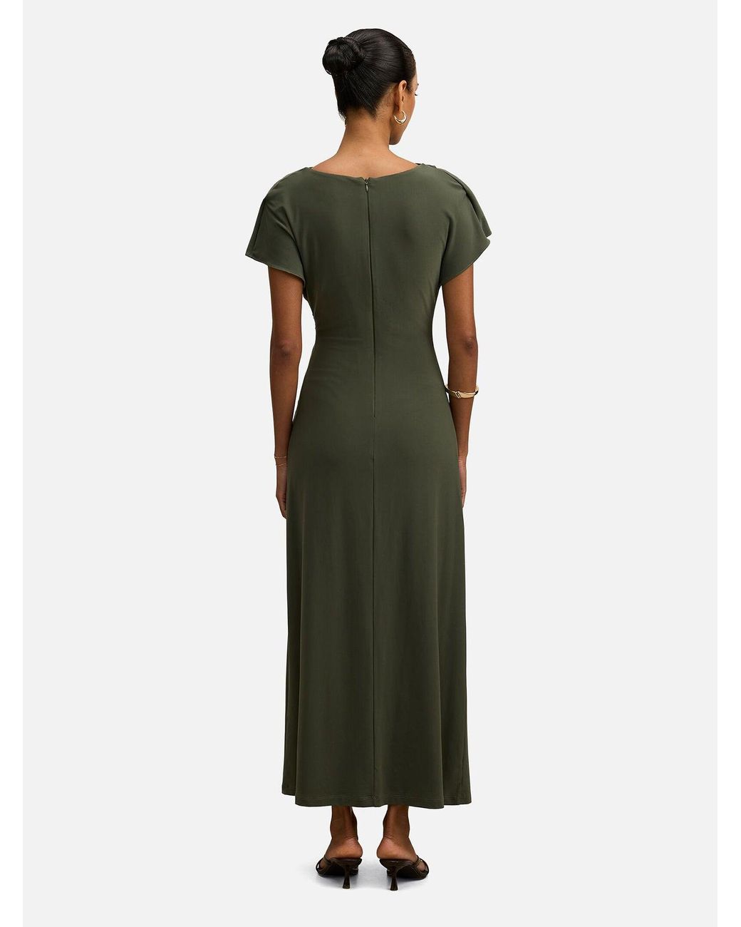 Forever New Green Tahnee Petite Ruched Waist Midi Dress