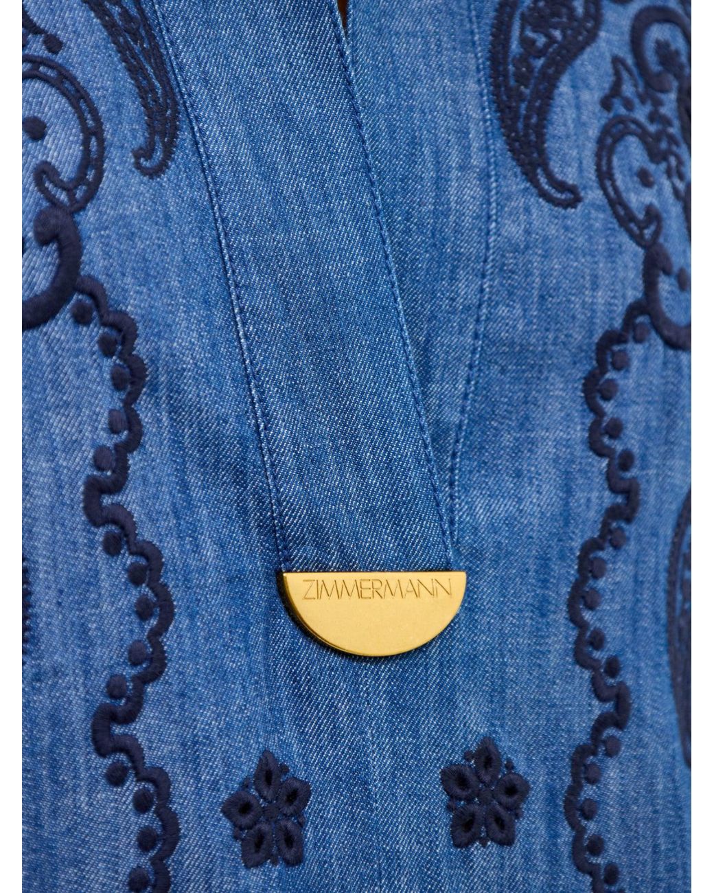 Zimmermann Blue Aster Embroidered Denim Midi Dress