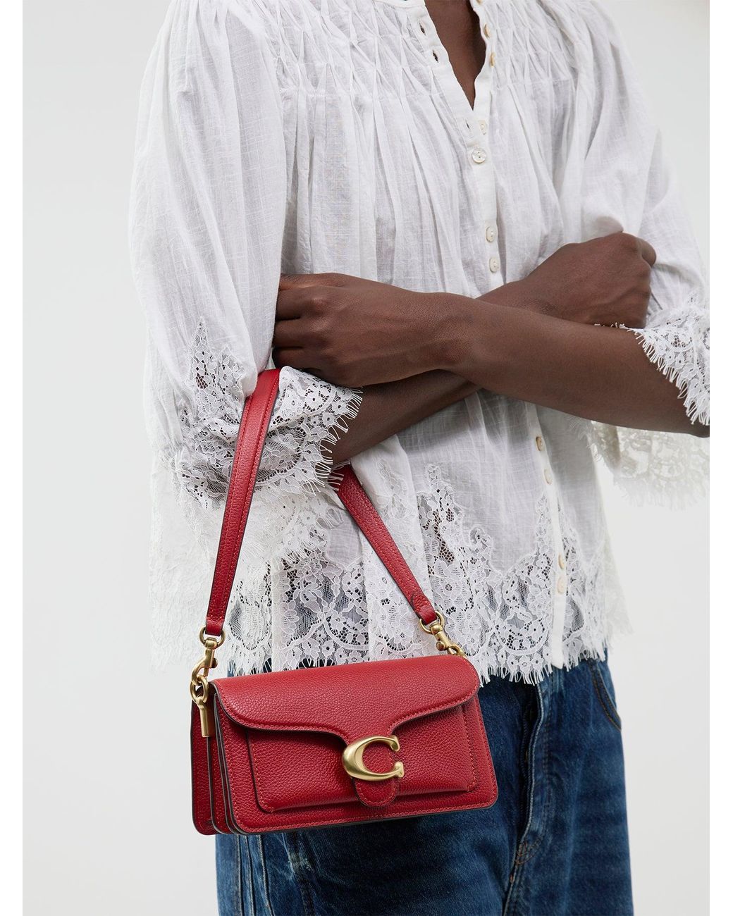 COACH Red Polished Pebble Tabby Shoulder Bag B4 Poppy