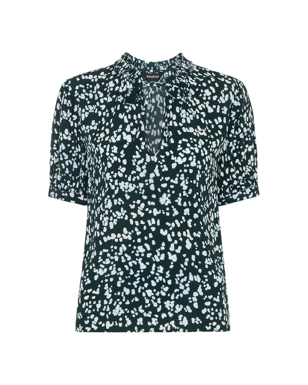 Whistles Green Animal Tie Neck Blouse