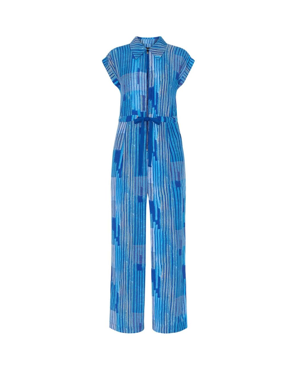 Whistles Blue Stripe Print Zip Jumpsuit