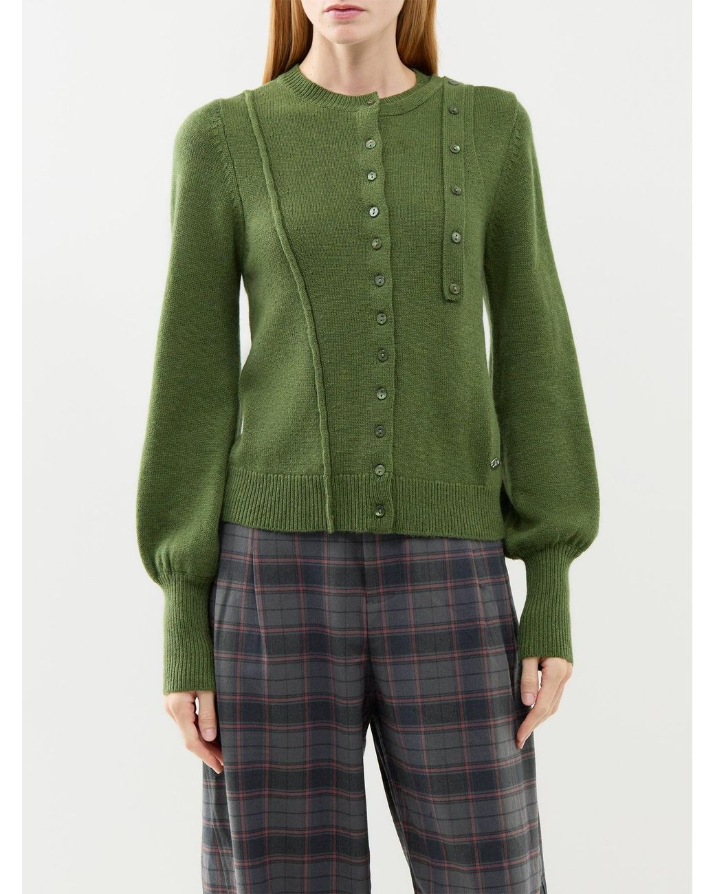 Damson Madder Green Marla Wool & Cashmere Blend Cardigan