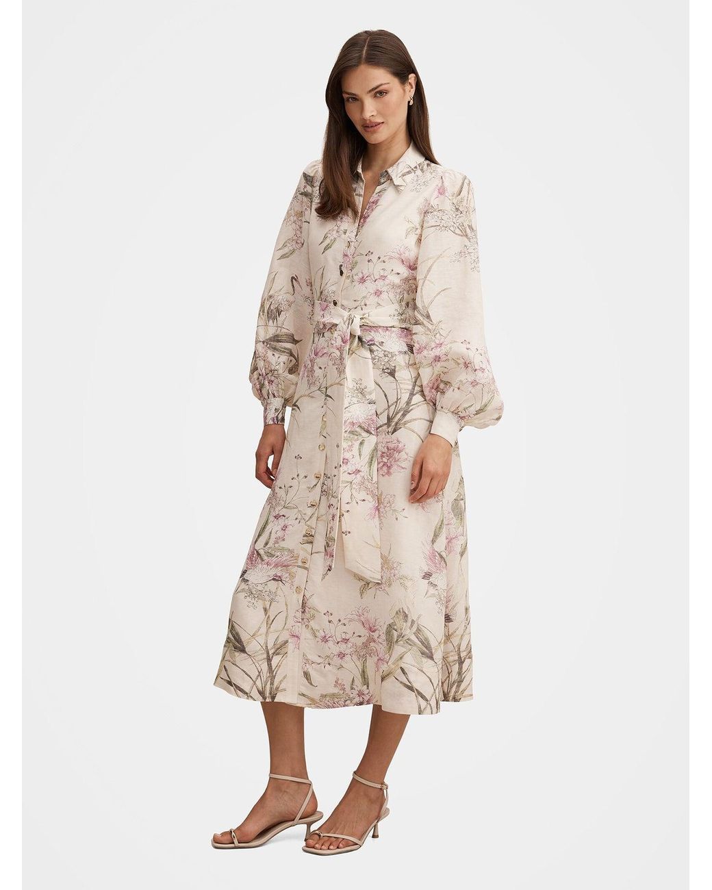 Forever New White Hazel Shirt Midi Dress Floral