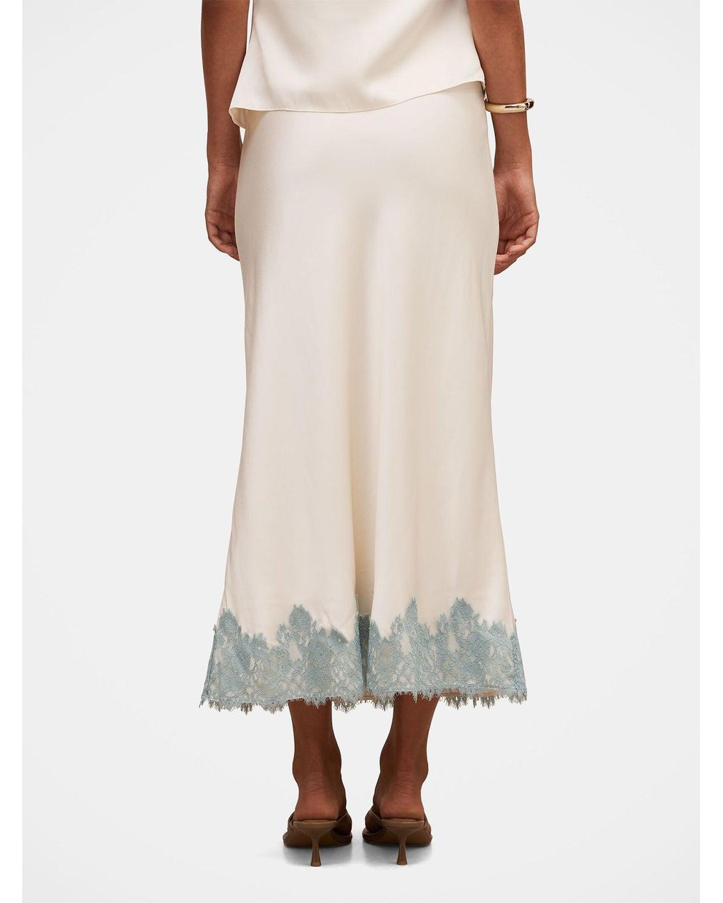 Forever New White Adele Lace Trim Midi Skirt