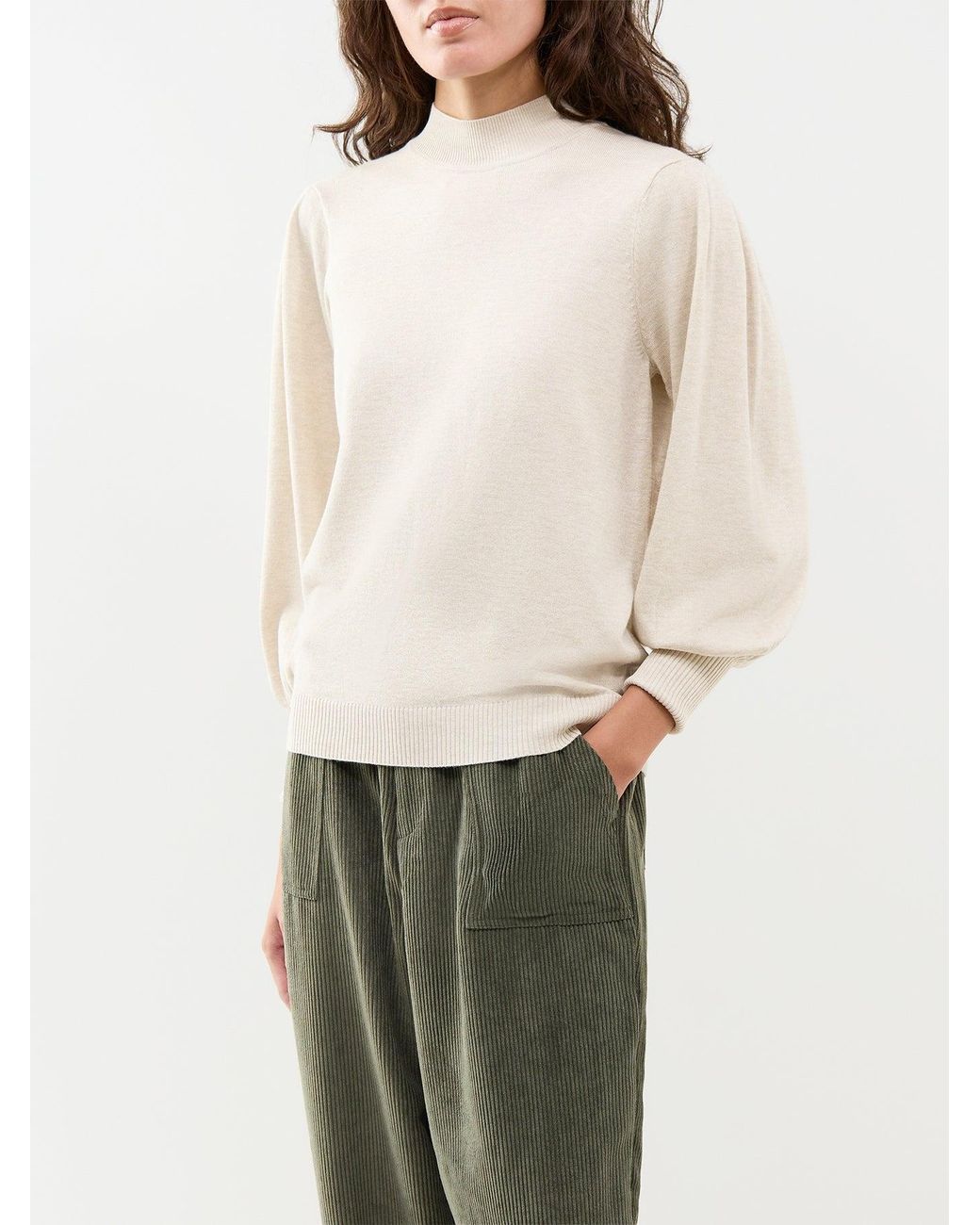 Soya Concept White Dollie 666 Long-Sleeved Mock Neck Knitted Jumper