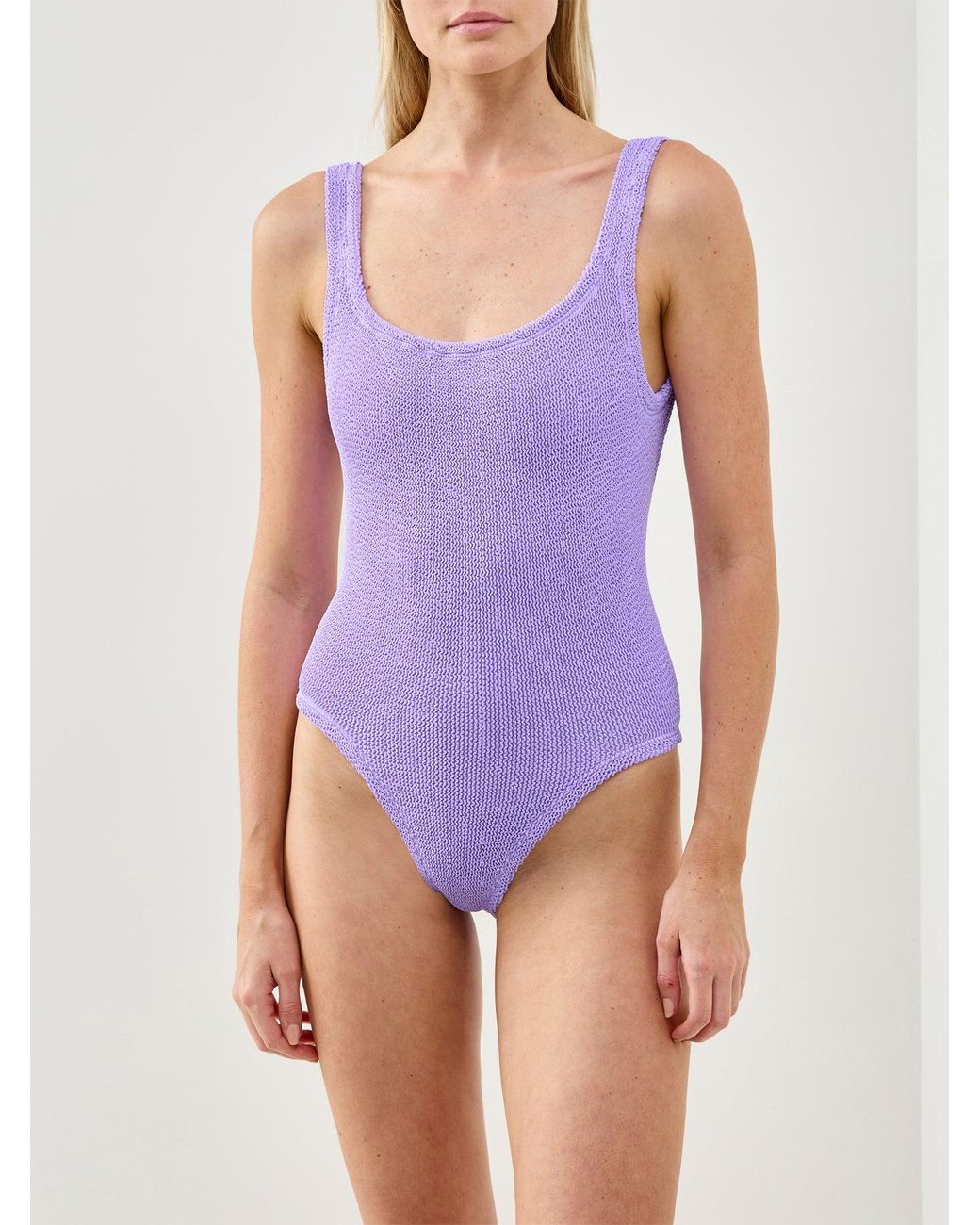 Hunza G Purple Square Neck Crinkle Swimsuit