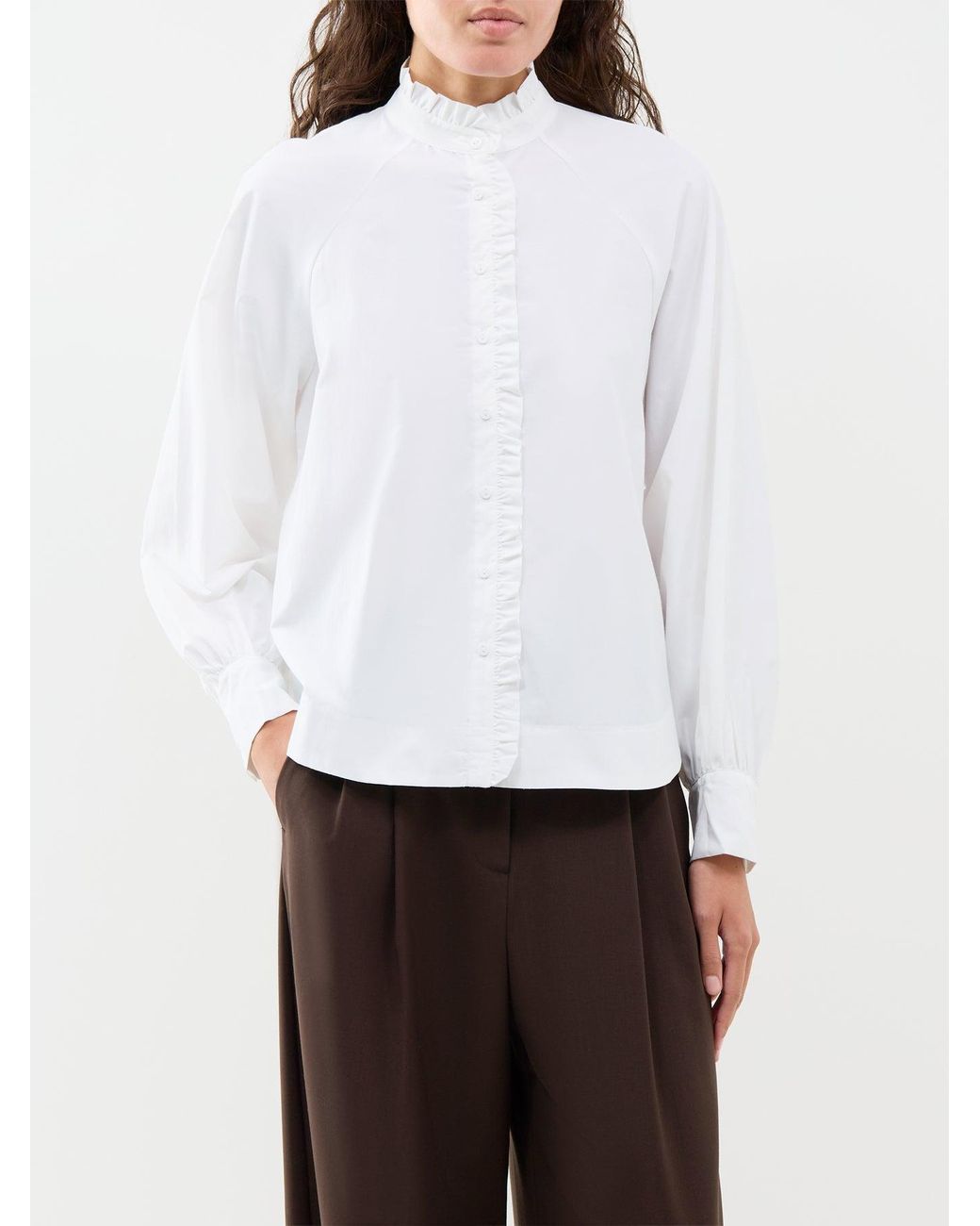 Soya Concept White Netti 138 Organic Blend Frill Neck Shirt